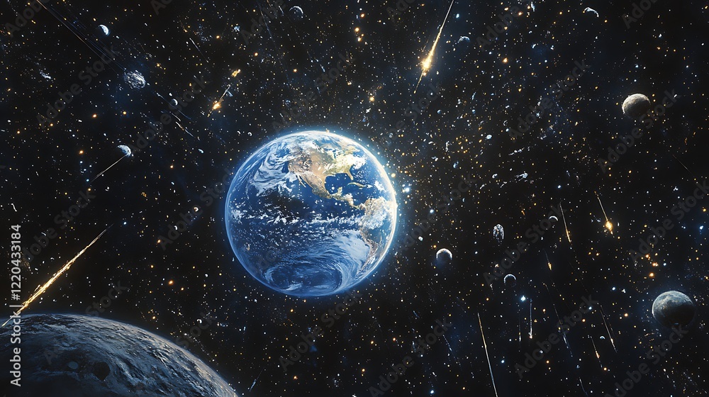 Obraz premium A background of stars and planets with Earth
