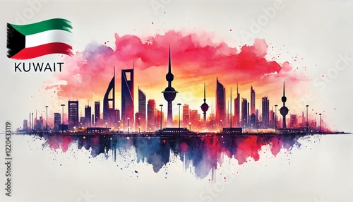 Kuwait national day poster design with kuwait city skyline. photo