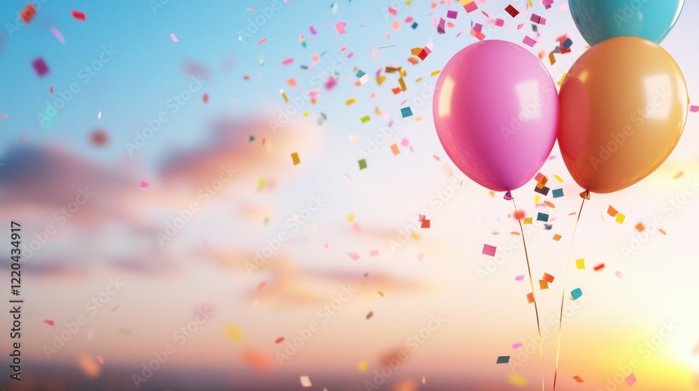 confetti balloon colourful Background Vibrant balloons with colorful confetti, floating against a sunset backdrop, romantic and festive. confetti balloon colourful Background Vibrant balloons with colorful confetti, floating against a sunset backdrop, romantic and festive.