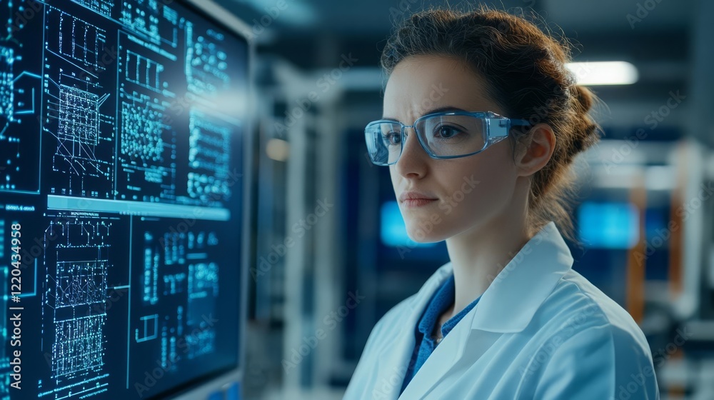 Fototapeta premium AI researcher designing a neural network model, futuristic and innovative specialization