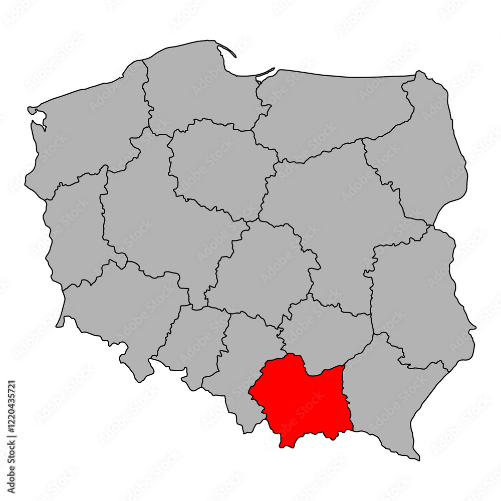 Fototapeta premium Lesser Poland of Poland map shape, travel web flat concept icon vector illustration .