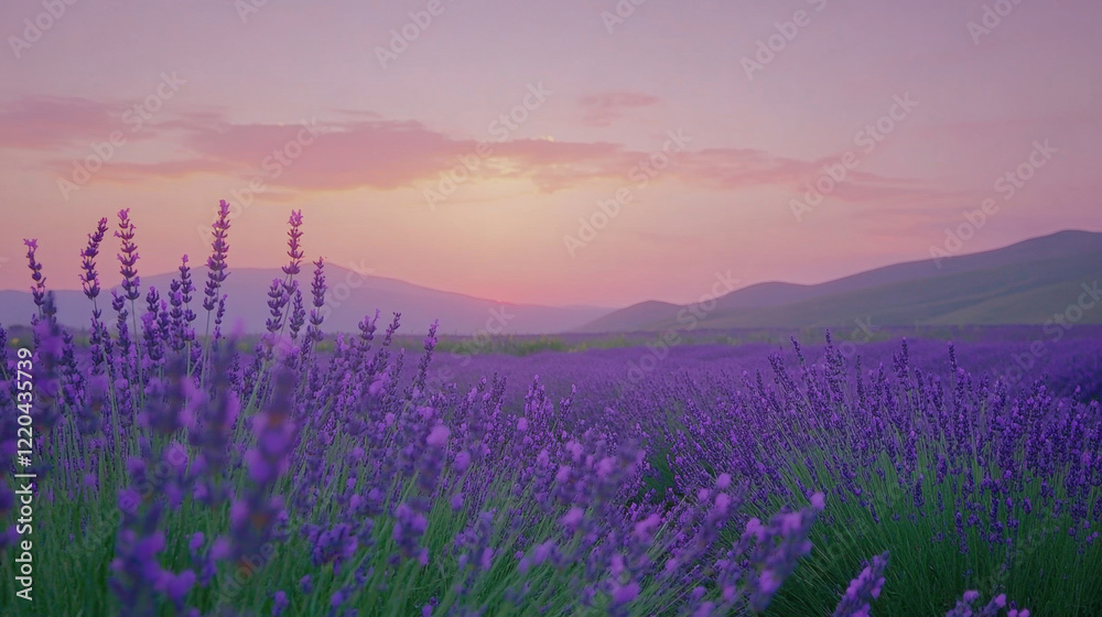 Obraz premium Serene Lavender Fields at Dusk Glow Softly