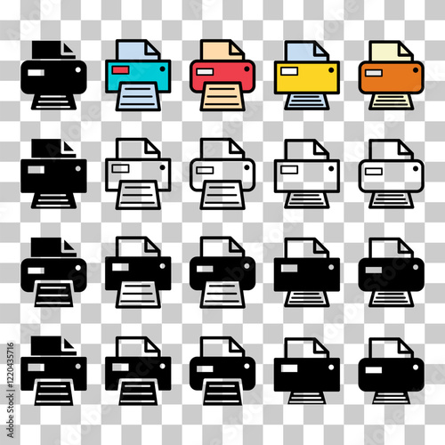 Set of Printer document web icon, printout machine technology flat sign vector illustration .