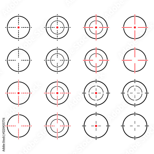 Set of Crosshair army target icon, hunting cross sign mark, graphic vector illustration .