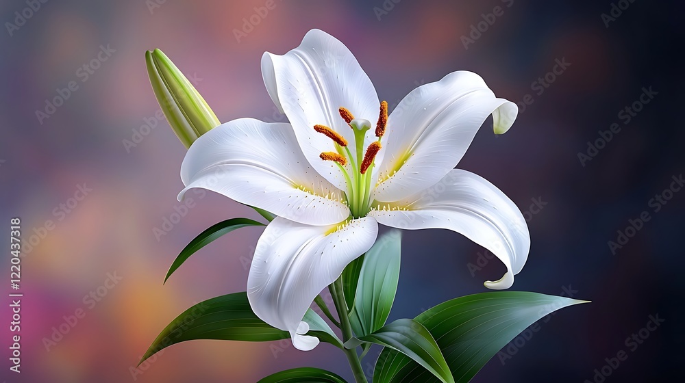 Fototapeta premium Closeup of a Delicate White Lily Blossom With Water Droplets