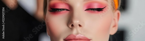 Cosmetologist perfecting avant-garde makeup looks for a high-fashion show