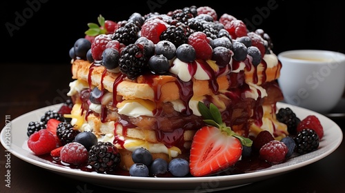 A vibrant plate of fresh berry cake, a delightful dessert for breakfast or a healthy sweet treat photo