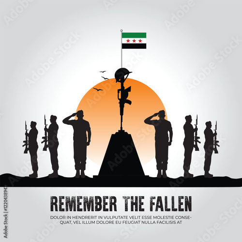 Syria flag in remember the fallen flag for morning sun and army design