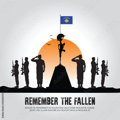 Kosovo flag in remember the fallen flag for morning sun and army design