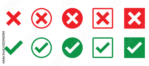 Check mark and cross icon set. Vector illustration