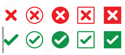 Check mark and cross icon set. Vector illustration