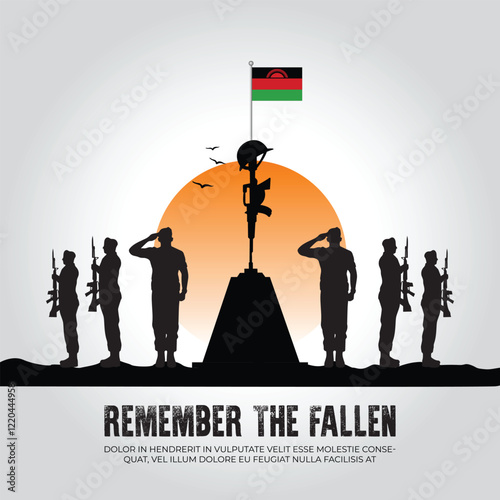 Malawi flag in remember the fallen flag for morning sun and army design