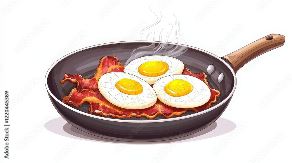 Delicious Breakfast of Crispy Bacon and Sunny Side Up Eggs in a Frying Pan Delicious Breakfast of Crispy Bacon and Sunny Side Up Eggs in a Frying Pan