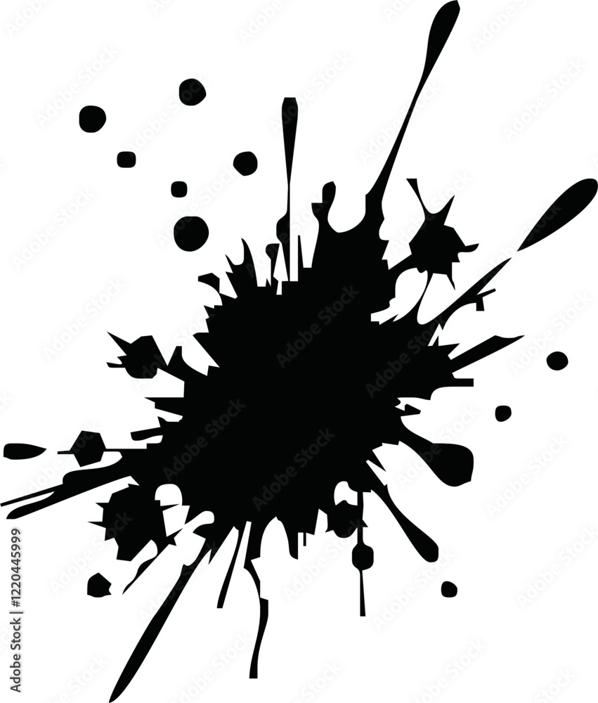 Ink drops and splashes. Blotter spots, liquid paint drip drop splash and ink splatter.Blobs and spatters. Artistic dirty grunge abstract spot vector. Isolated vector illustration