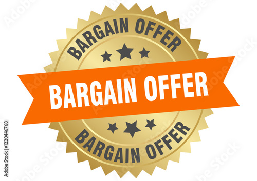 bargain offer. bargain offer round orange and gold label isolated on transparent background