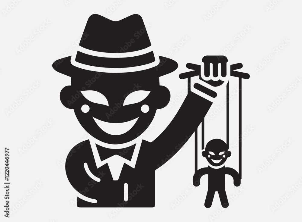 Prank Puppet Silhouette in the Dark with a Mysterious and Playful Shadowy Background