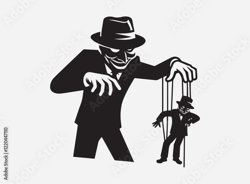 Prank Puppet Silhouette in the Dark with a Mysterious and Playful Shadowy Background