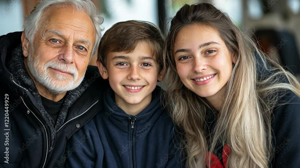 a boy with his mother and grandfather at cozy home
a boy with his mother and grandfather at cozy home