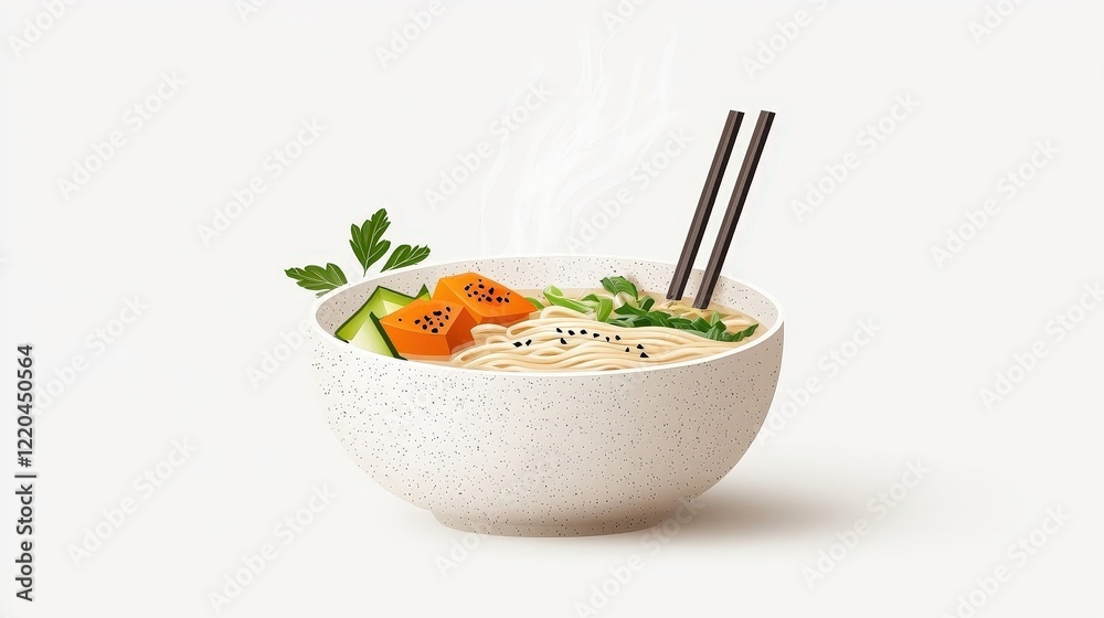 Fresh and Delicious Bowl of Noodle Soup with Vegetables and Herbs in Minimalist Style Fresh and Delicious Bowl of Noodle Soup with Vegetables and Herbs in Minimalist Style
