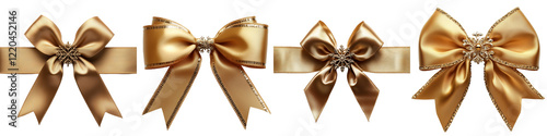 Elegant golden bows for festive decorations isolated on transparent background