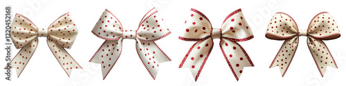 Collection of decorative polka dot ribbon bows isolated on transparent background