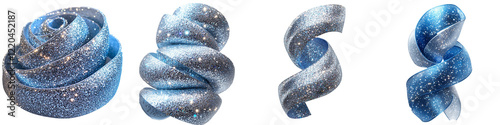 Sparkling blue ribbon swirls and shapes isolated on transparent background