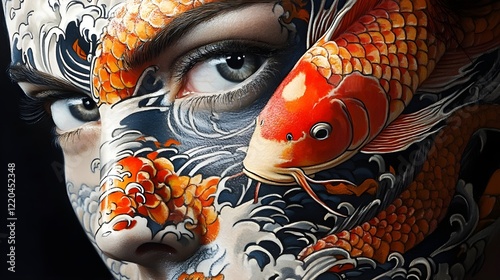 Koi Fish Face: A Dramatic and Detailed Tattoo Art Portrait