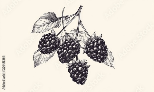 Minimal Simple Hand-Drawn Blackberry Illustration - Artistic Fruit Sketch for Food Designs, Nature Themes, and Organic Product Branding Concepts, Generative AI
