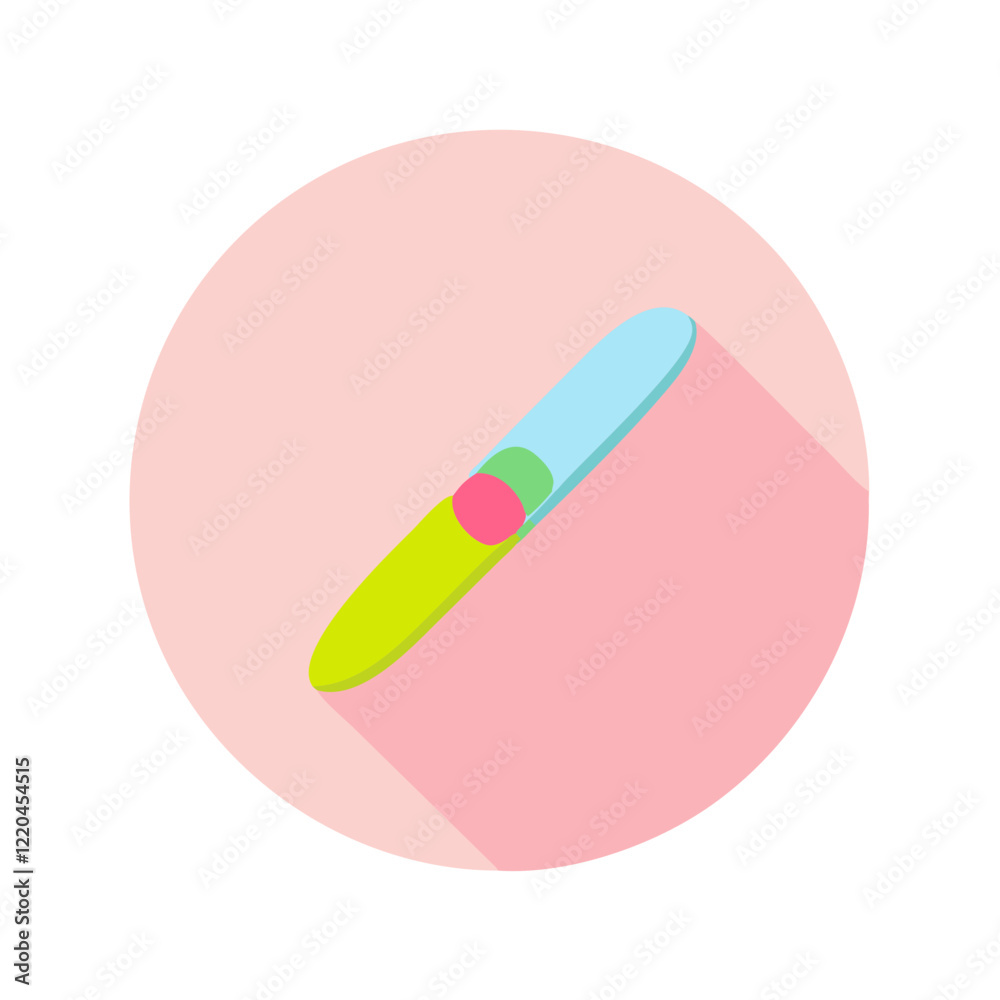 Nail file icon in pink and green on circular background Nail file icon in pink and green on circular background