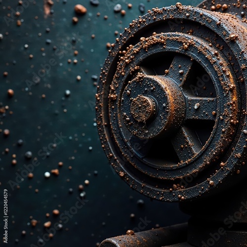 Blackened metal machinery against a dark grunge textured background , industrial, machinery, darkbackground photo