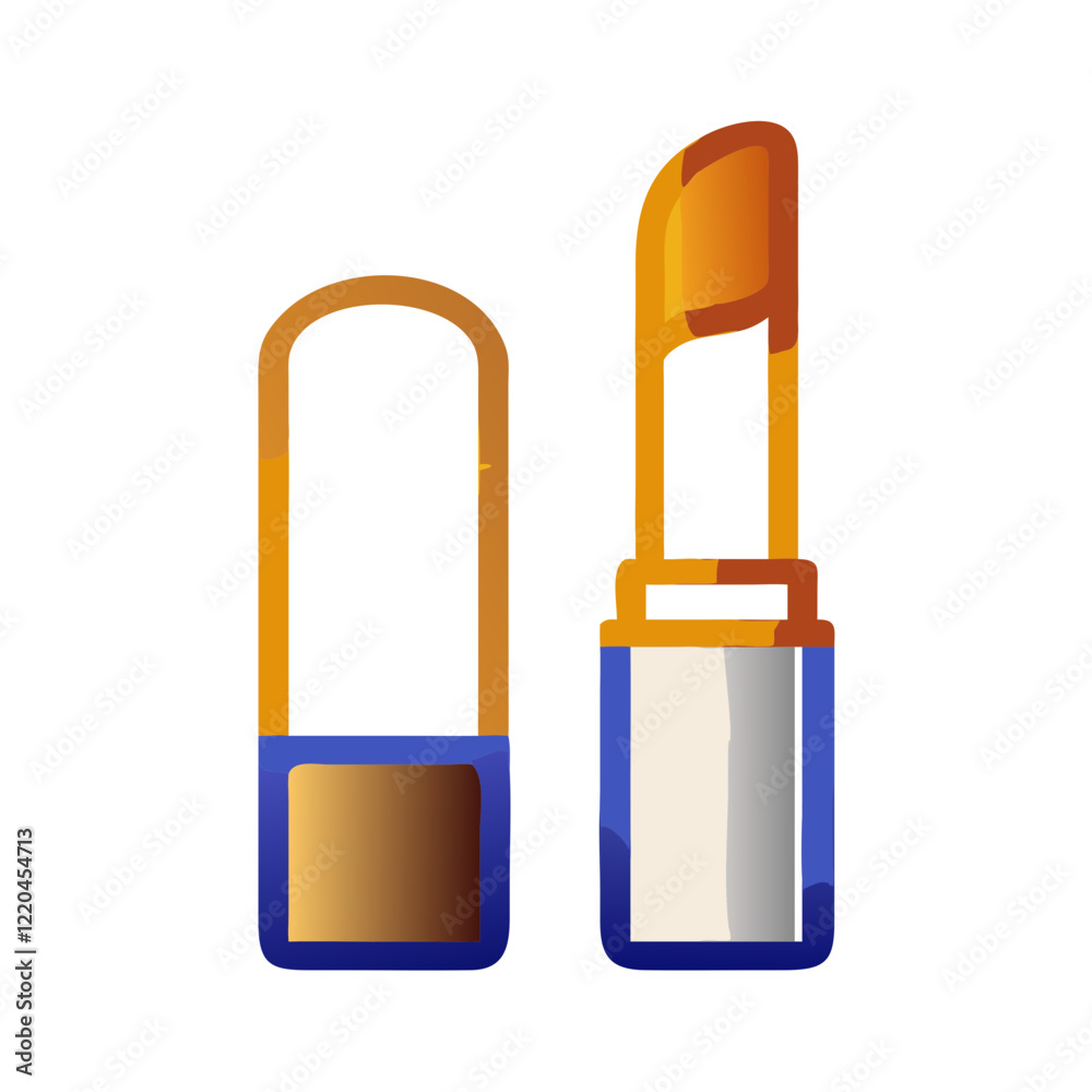 Open lipstick icon with blue and gold design Open lipstick icon with blue and gold design
