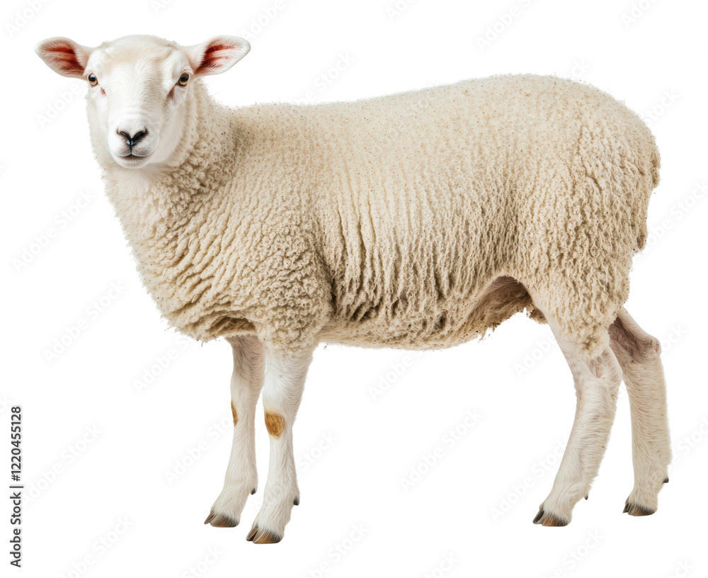 PNG Sheep standing in a pasture with fluffy wool coat PNG Sheep standing in a pasture with fluffy wool coat