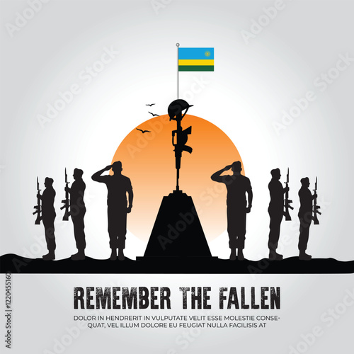 Rwanda flag in remember the fallen flag for morning sun and army design