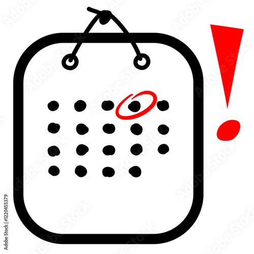 Simple calendar deadline notice or event reminder notification icon, flat vector of calendar with alert for scheduling, important day, agenda symbol note, and notice message Isolated image.