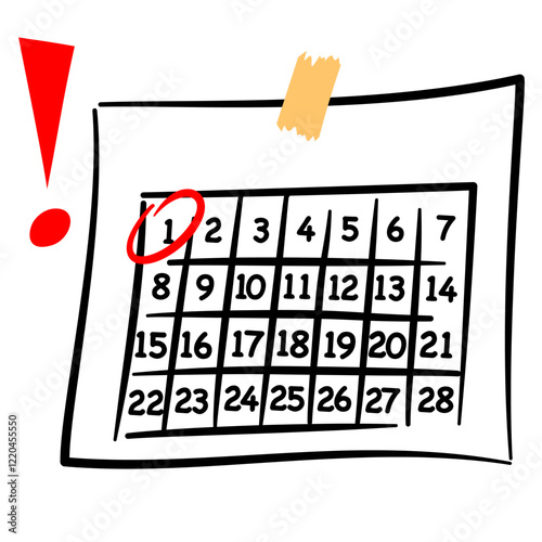 Calendar deadline notice or event reminder notification icon, flat vector of calendar with alert for scheduling, event planning, important day, agenda symbol note, and notice message Isolated image.