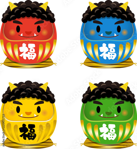 だるまになった鬼のかわいいイラスト