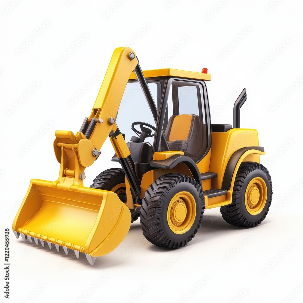 3D icon cartoon backhoe loader with a scoop and digger, isolated on a white background 3D icon cartoon backhoe loader with a scoop and digger, isolated on a white background