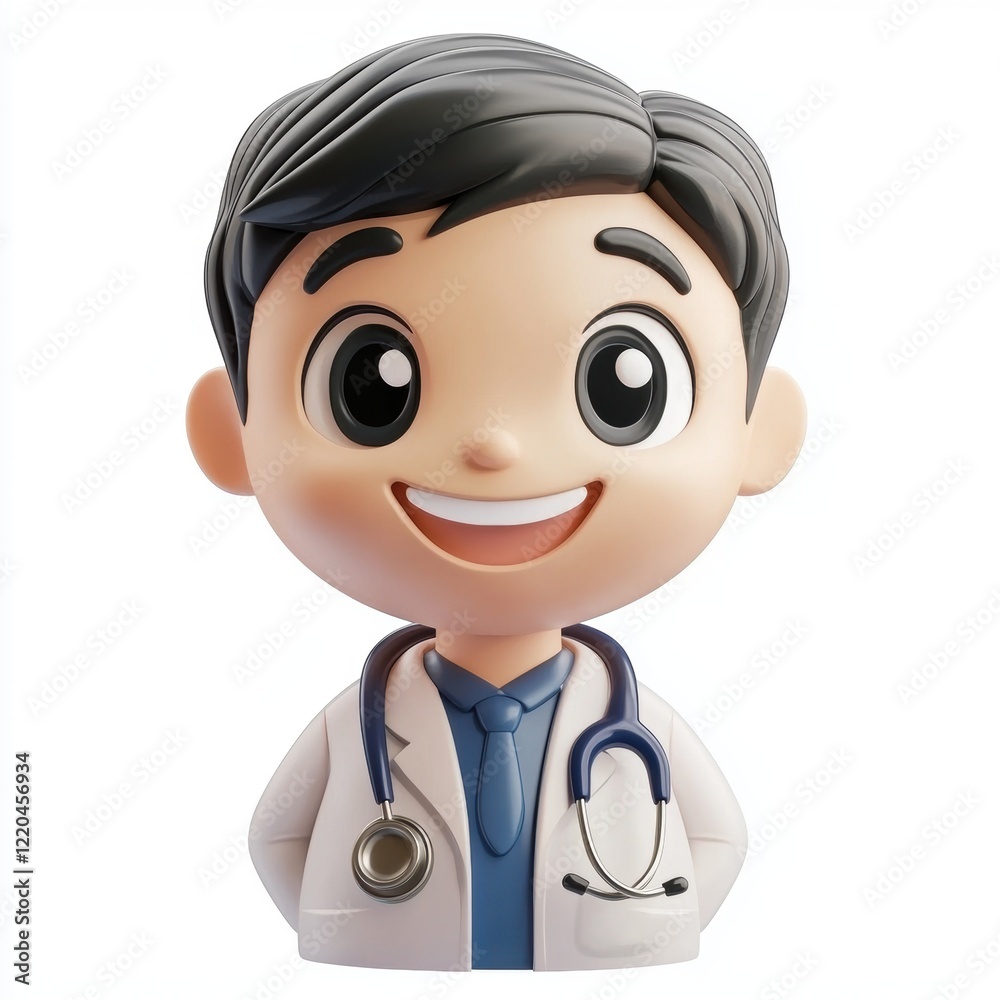 3D icon cartoon doctor with a stethoscope smiling isolated on a white background 3D icon cartoon doctor with a stethoscope smiling isolated on a white background