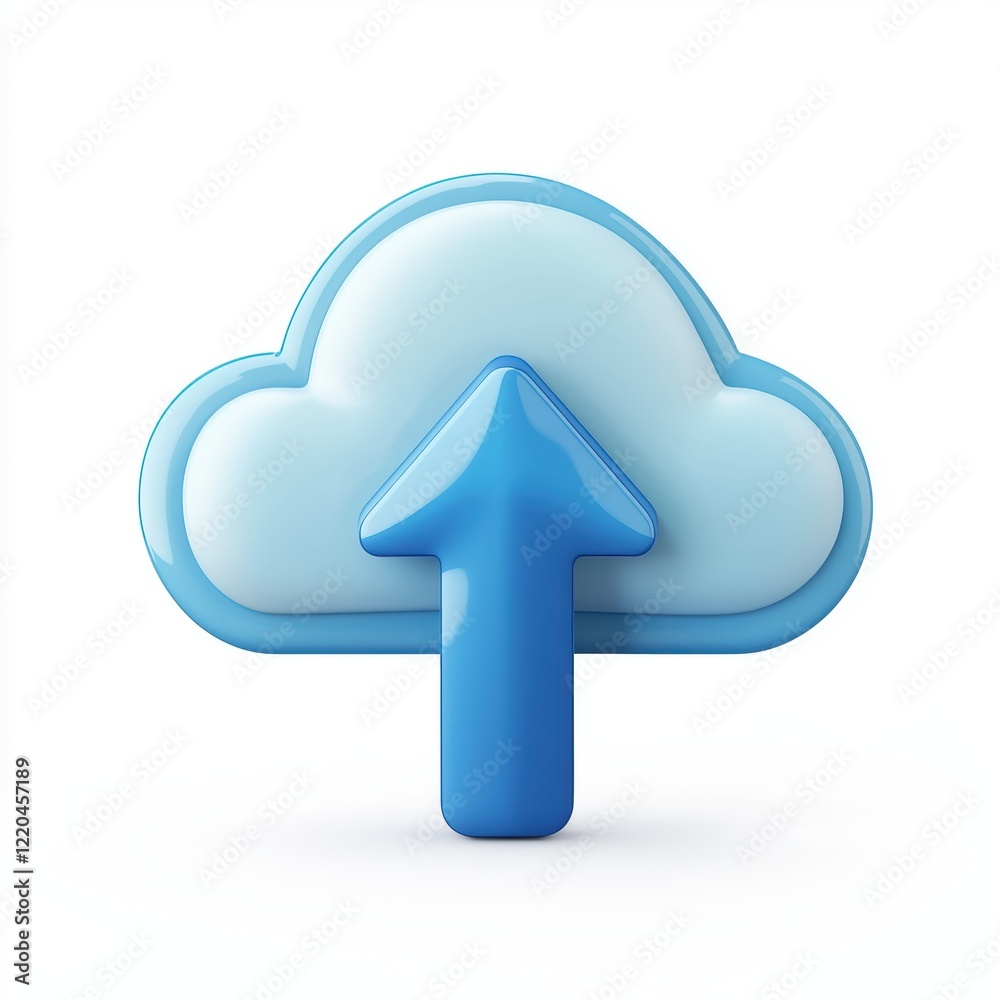 3D icon cartoon cloud upload icon with an arrow isolated on a white background 3D icon cartoon cloud upload icon with an arrow isolated on a white background