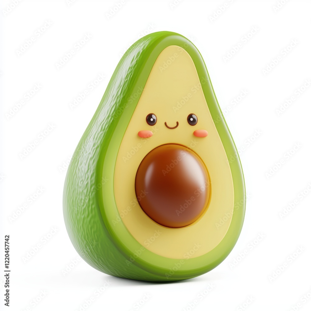 3D icon cartoon cute avocado sliced in half isolated on a white background 3D icon cartoon cute avocado sliced in half isolated on a white background