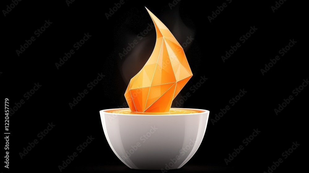 Abstract geometric flame rising from a bowl on a black background digital art composition Abstract geometric flame rising from a bowl on a black background digital art composition