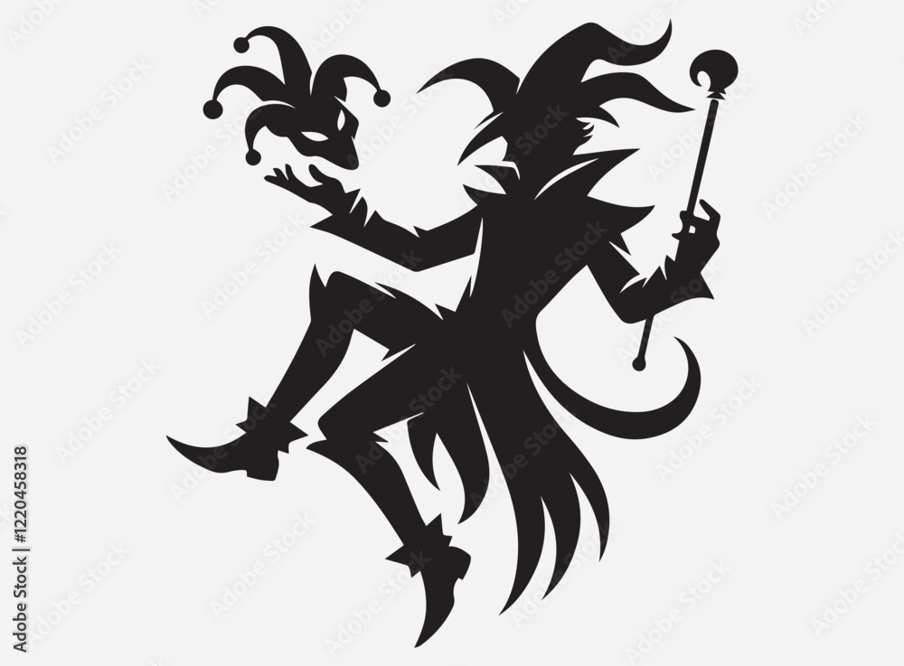 The Trickster Silhouette in the Dark with a Mysterious and Playful Shadow Background The Trickster Silhouette in the Dark with a Mysterious and Playful Shadow Background
