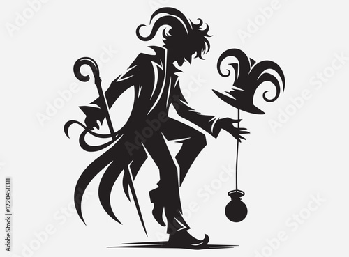 The Trickster Silhouette in the Dark with a Mysterious and Playful Shadow Background