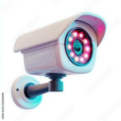 3D icon cartoon home security camera with blinking lights, isolated on a white background  photo