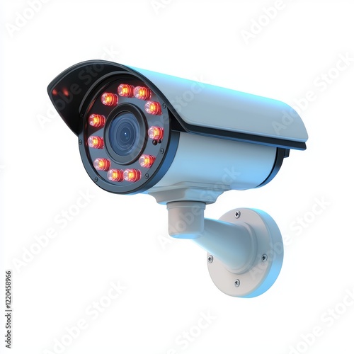 3D icon cartoon home security camera with blinking lights, isolated on a white background  photo