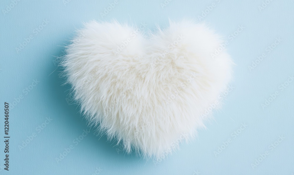 Fluffy White Fur Heart Shape on Baby Blue Minimal Background, Soft Texture for Romantic, Love, and Valentines Concepts, Generative AI Fluffy White Fur Heart Shape on Baby Blue Minimal Background, Soft Texture for Romantic, Love, and Valentines Concepts, Generative AI