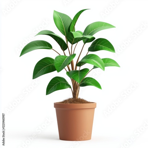 Wallpaper Mural 3D icon cartoon potted plant with lush green leaves isolated on a white background  Torontodigital.ca