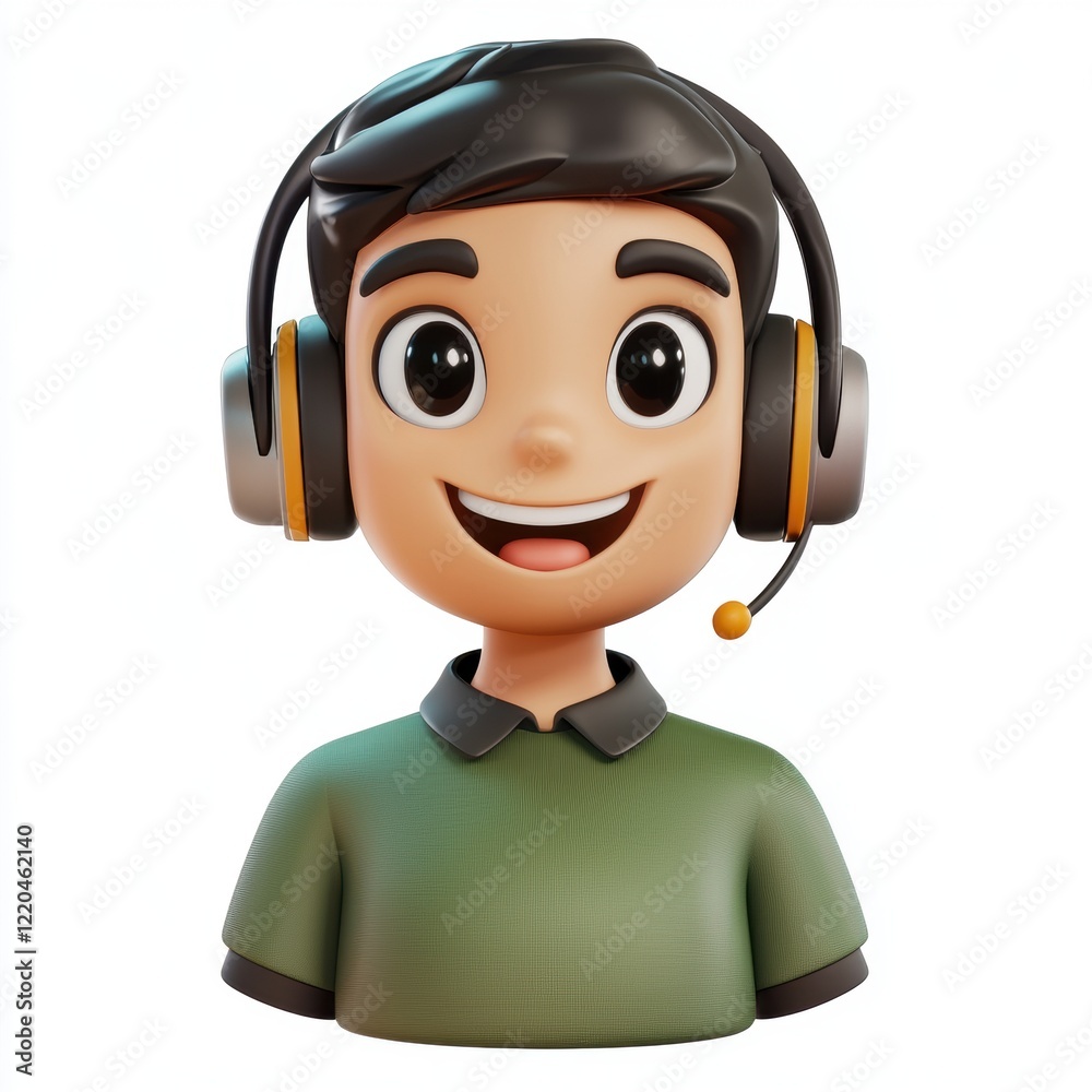 Obraz premium 3D icon cartoon operator figure wearing a headset and smiling, isolated on a white background --quality 2