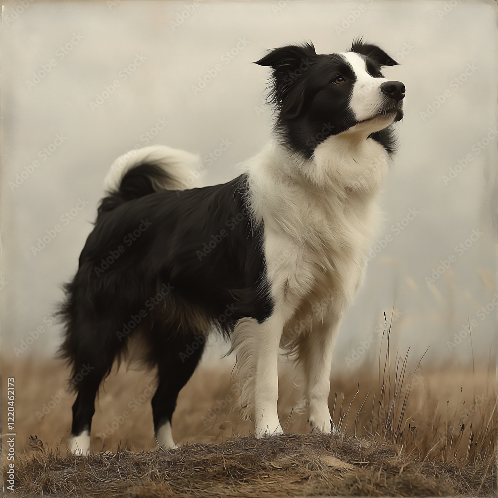 Fototapeta premium border collie standing hill
