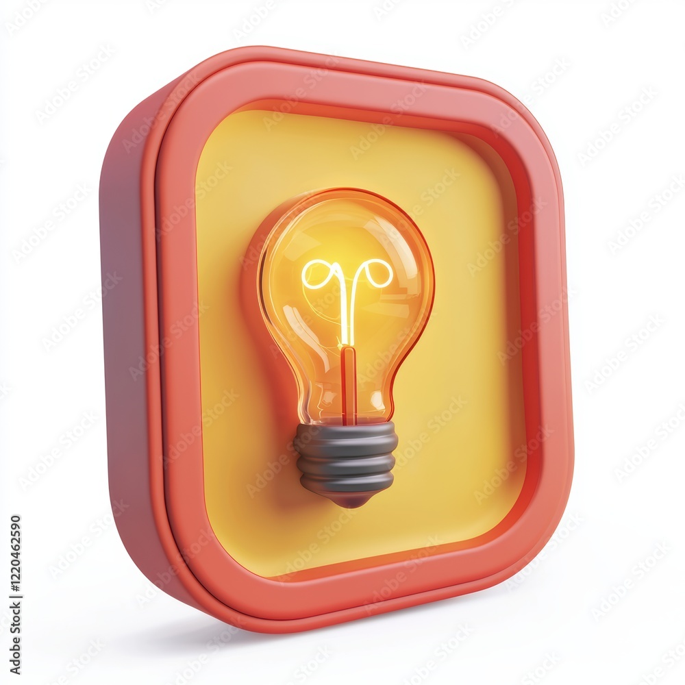 3D icon cartoon speech bubble with a glowing light bulb inside isolated on a white background 3D icon cartoon speech bubble with a glowing light bulb inside isolated on a white background